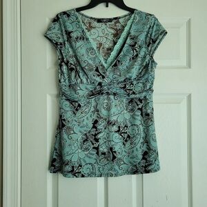 Floral V-Neck Women Top - Blue and Black